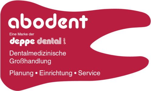 Das Logo ist ein querliegender Zahn in Rot mit weißem Schriftzug